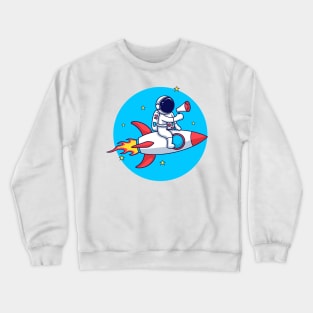 Cute Astronaut Riding Rocket With Speaker Crewneck Sweatshirt